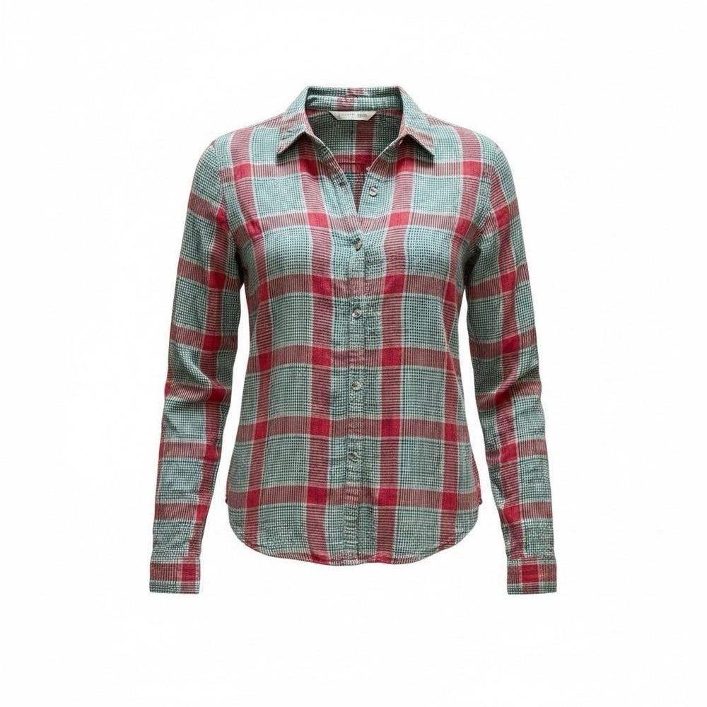 Woolrich Plaid Button Up Shirt Women XL Red Green Houndstooth Plaid Top Cabin